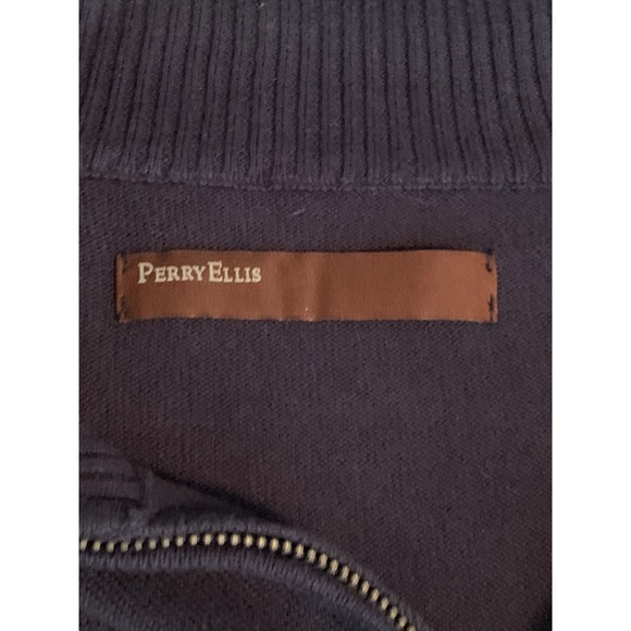 Perry Ellis 1/4 Zip Men's Sweater Pullover Argyle Mock Rockabilly Preppy Core Bl - Picture 4 of 10